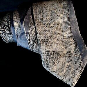Claude Montana Burlap Ribbon Silk Tie Vintage Couture Gray Hemp Artsy Modernist